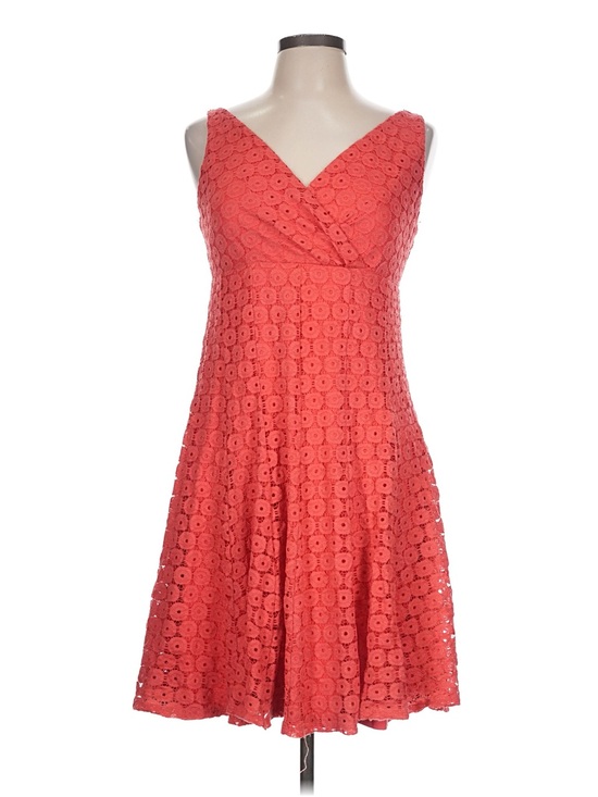Glamour Dresses & Skirts - Glamour Coral Red Eyelet Lace Fit & Flare Cocktail Dress Size 10 V-Neck Like New